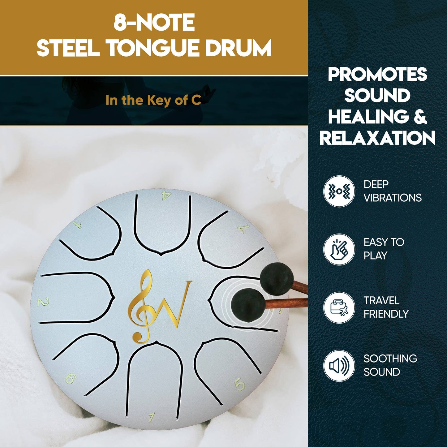 6-Inch 8-Notes Steel Tongue Relaxing Meditation Rain Drum
