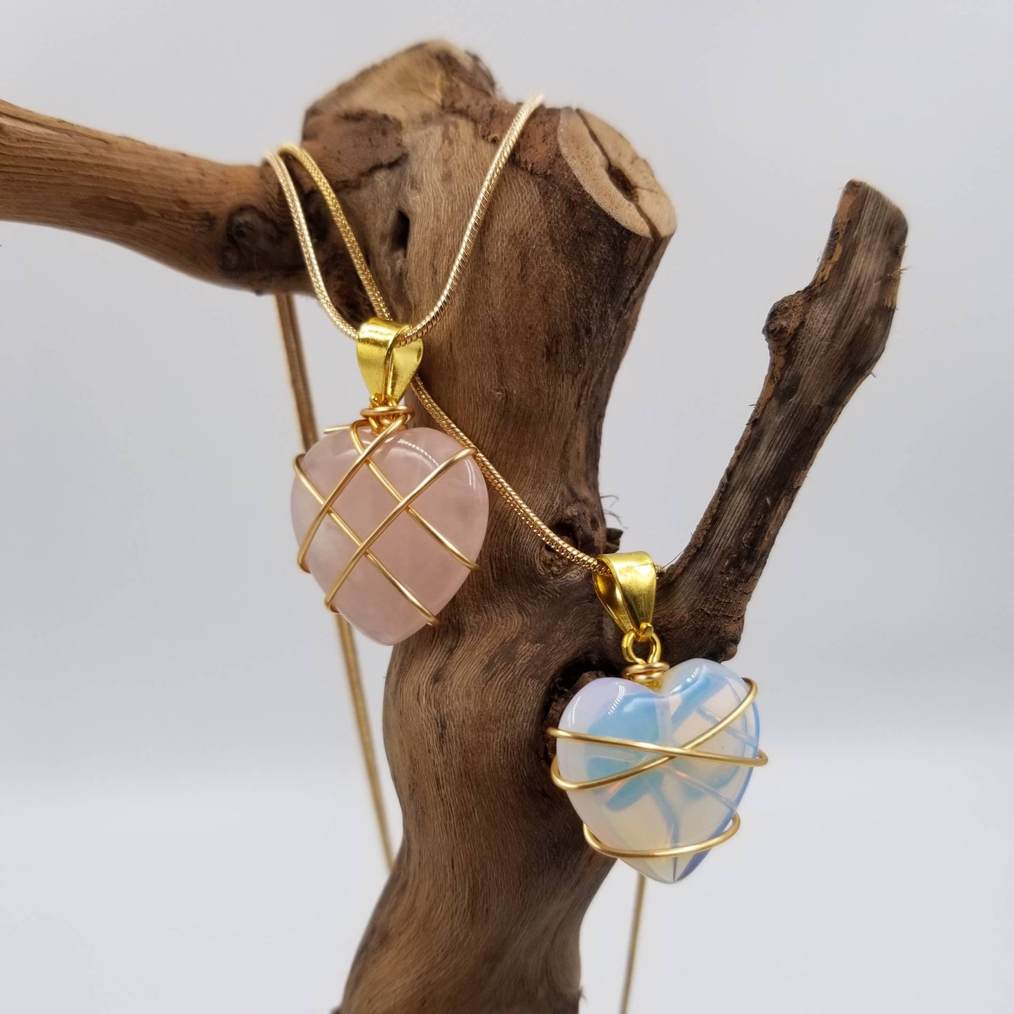 Valentine's Day Natural Crystal Heart Pendant Necklace