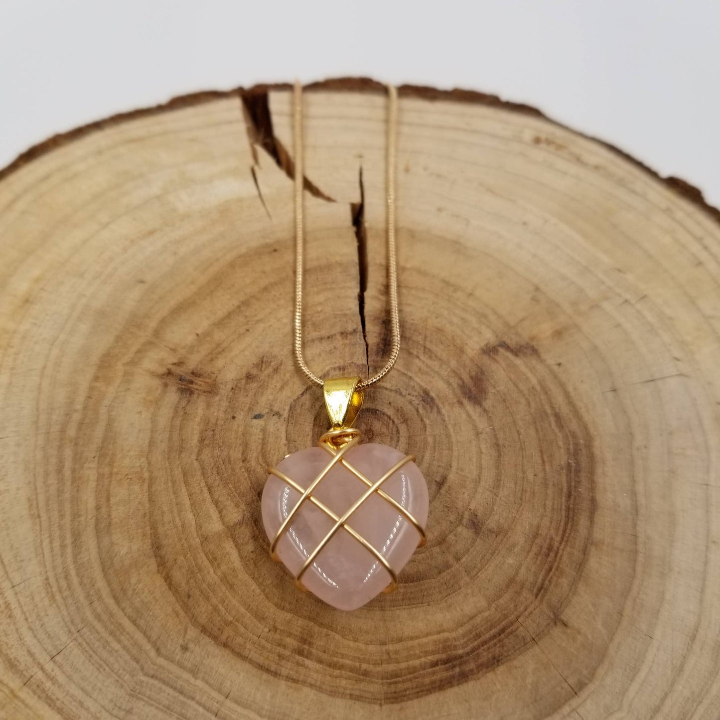 Valentine's Day Natural Crystal Heart Pendant Necklace